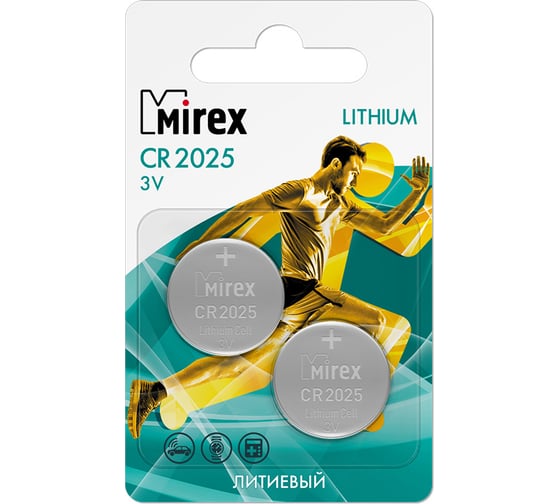 Батарея Mirex, литиевая CR2025 3V 2 шт ecopack 23702-CR2025-E2 1