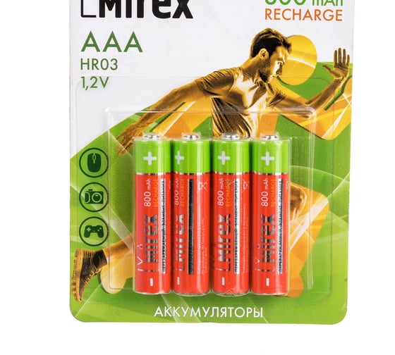 Аккумулятор Mirex, Ni-MH HR03 / AAA 800mAh 1,2V 4 шт ecopack 23702-HR03-08-E4 1