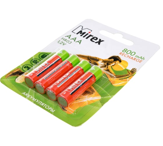 Аккумулятор Mirex, Ni-MH HR03 / AAA 800mAh 1,2V 4 шт ecopack 23702-HR03-08-E4