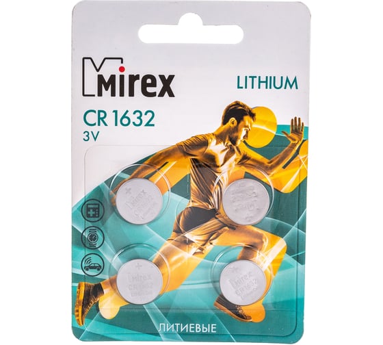 Батарея Mirex, литиевая CR1632 3V 4 шт ecopack 23702-CR1632-E4