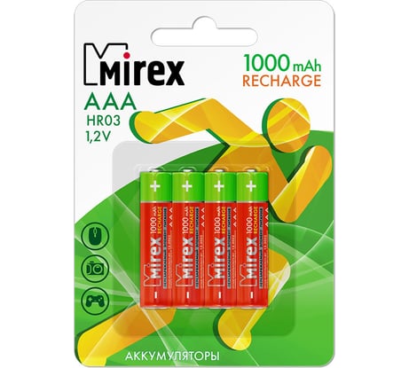 Аккумулятор Mirex, Ni-MH HR03 / AAA 1000mAh 1,2V 4 шт ecopack 23702-HR03-10-E4