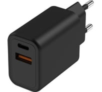 Сетевое зарядное устройство Interstep 2USB - TypeC PD20W +USBA QC18W, total - 20W, Черный 77046