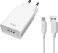 Сетевое зарядное устройство TFN + кабель 8pin 1А, белое TFN-WC1U1ALIGWH
