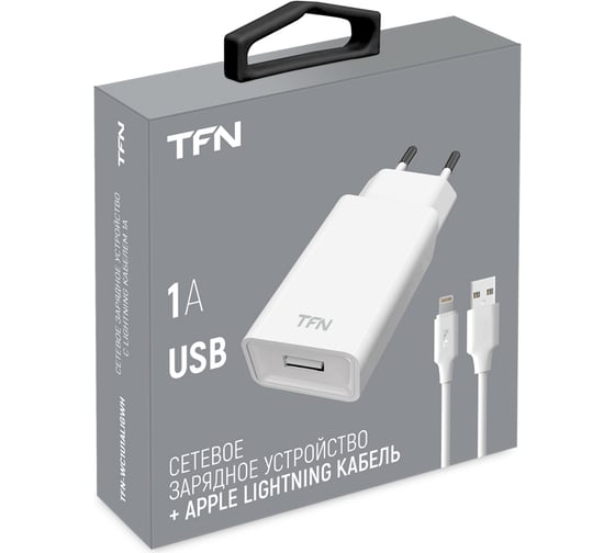 Сетевое зарядное устройство TFN + кабель 8pin 1А, белое TFN-WC1U1ALIGWH