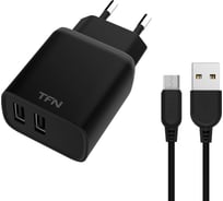 Сетевое зарядное устройство TFN 2 USB RAPID 2.4A + кабель microUSB, черное TFN-WCRPD12W2U01