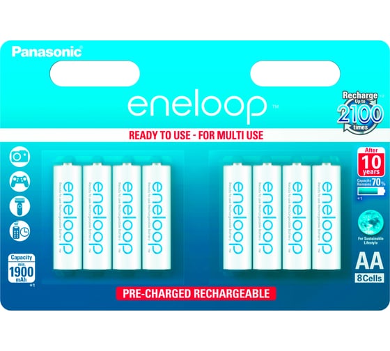 Аккумуляторы Panasonic eneloop BK-3MCCE/8ЕE 1900mAh AA R6 BL8 УТ-00000290