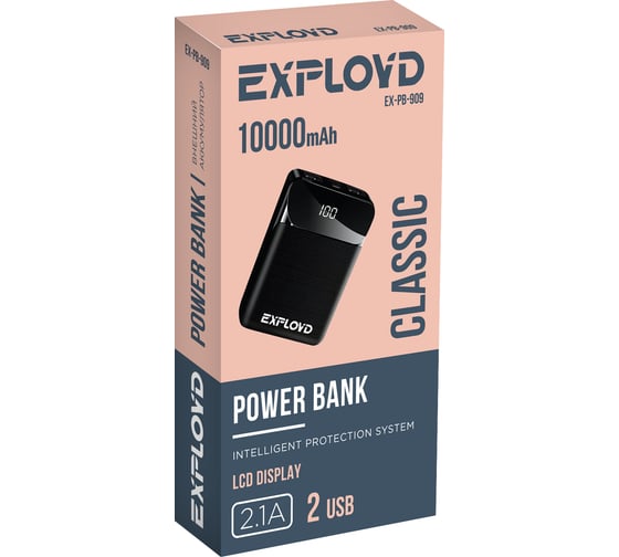 Внешний аккумулятор Exployd черный Slim LED дисплей пластик EX-PB-909