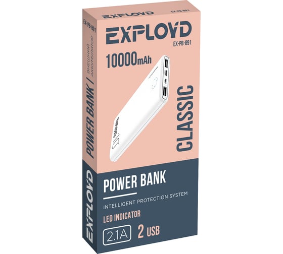 Внешний аккумулятор Exployd Slim пластик белый  EX-PB-891
