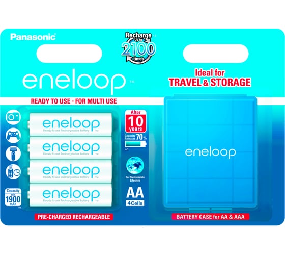 Аккумуляторы Panasonic eneloop BK-3MCCEC4BE 1900mAh AA R6 +футляр BL4 6164 1