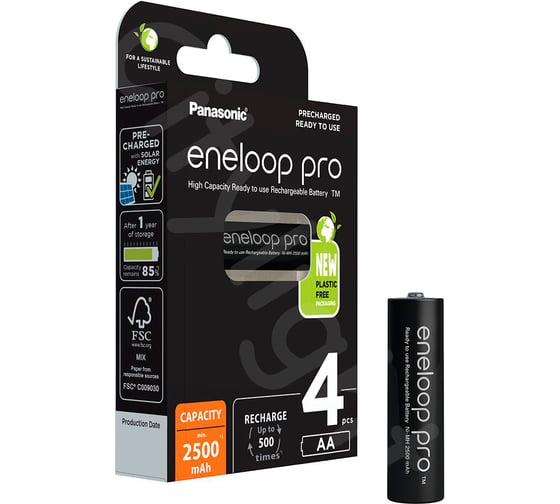 Аккумуляторы Panasonic eneloop pro BK-3HCDE/4BE 2500mAh AA R06 BL4 6330 17782150