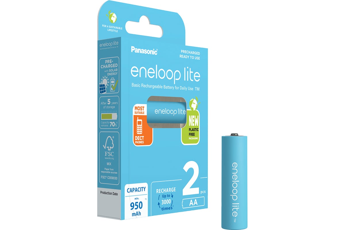 Аккумуляторы Panasonic eneloop lite BK-3LCCE/2BE 950mAh AA R6 BL2 417 -  выгодная цена, отзывы, характеристики, фото - купить в Москве и РФ