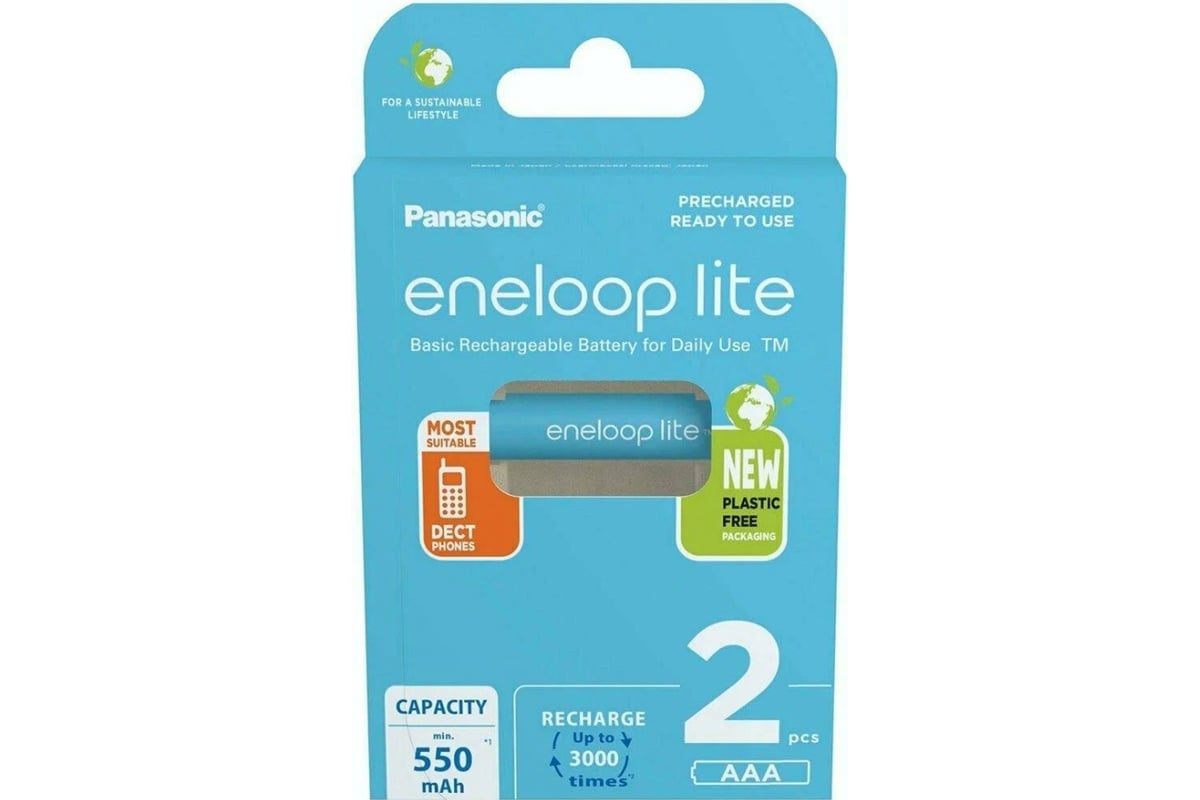 Аккумуляторы Panasonic eneloop lite BK-4LCCE/2BE 550mAh AAA R03 BL2 416 -  выгодная цена, отзывы, характеристики, фото - купить в Москве и РФ