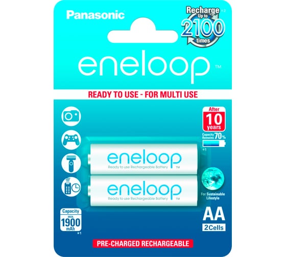 Аккумуляторы Panasonic eneloop BK-3MCCE/2BE 1900mAh AA R6 BL2 7697 1