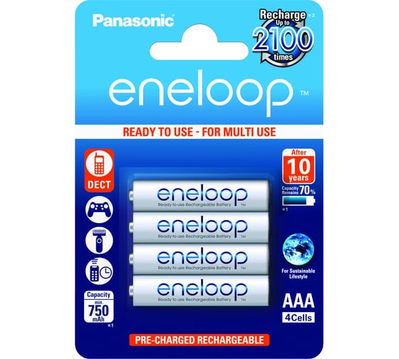 Аккумуляторы Panasonic eneloop BK-4MCCE/4BE 750mAh AAA R03 BL4 6434 1