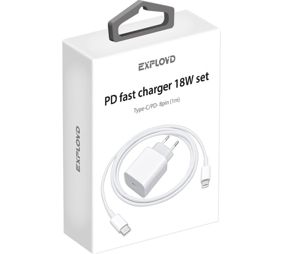 Сетевое зарядное устройство Exployd PD 18W кабель Type-C-8pin белый EX-Z-1168
