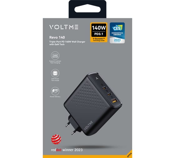 СЗУ VOLTME Revo 140CCA USB-C+USB-С+USB-A, GaN, 140W, PD3.1, QC5, черный V2027