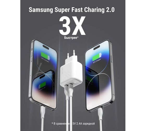 СЗУ VOLTME Revo 45CA Duo USB-C+USB-A, GaN, 45W, PD3.0, QC4.0+, белый V1213