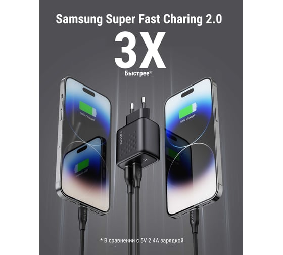 СЗУ VOLTME Revo 45CA Duo USB-C+USB-A, GaN, 45W, PD3.0, QC4.0+, черный V1212