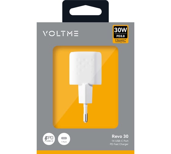 СЗУ VOLTME Revo 30C Mini USB-C, GaN, 30W, PD3.0, QC4.0+, белый V2009