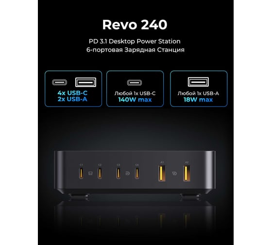 СЗУ VOLTME Revo 240W PD3.1 Desktop Charger 4C2A EU Черный V2250