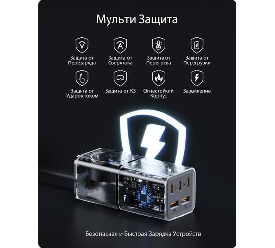 СЗУ VOLTME VITO 75 EzTravel Charger 6 in 1, GaN, 75W, PD3.0, QC4+, AC, черный F4010