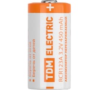 Аккумулятор TDM ELECTRIC RCR123A 3,2 В 450 м Ач Li-Ion, BP-1, TDM SQ1702-0089