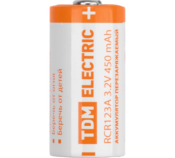 Аккумулятор TDM ELECTRIC RCR123A 3,2 В 450 м Ач Li-Ion, BP-1, TDM SQ1702-0089