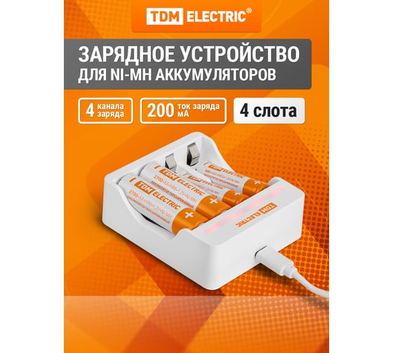 Зарядное устройство TDM ELECTRIC 2044 (200 mA 4 слота АА/ААА 4 кан. USB) TDM SQ1702-0107