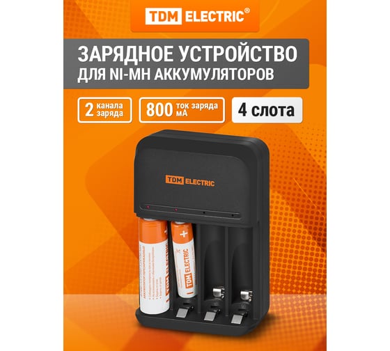 Зарядное устройство TDM ELECTRIC 8042 (800 mA 4 слота АА/ААА 2 кан.), 220 В, TDM SQ1702-0109