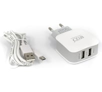 Сетевое зарядное устройство BYZ 2хUSB-А, 2.1А + кабель AM-microBM 1 м, белый, 23750-ZL-720MW