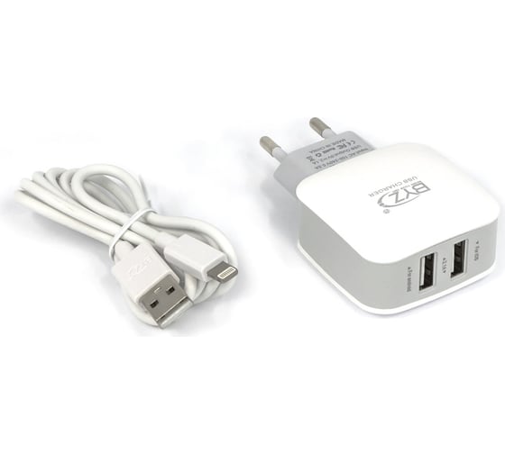 Сетевое зарядное устройство BYZ 2хUSB-А, 2.1А + кабель AM-8pin 1 м, белый 23750-ZL-720IW 1