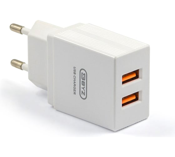 Сетевое зарядное устройство BYZ 2хUSB-А, 2.4А + кабель AM-Type-C 1 м, белый, 23750-U20EUTW