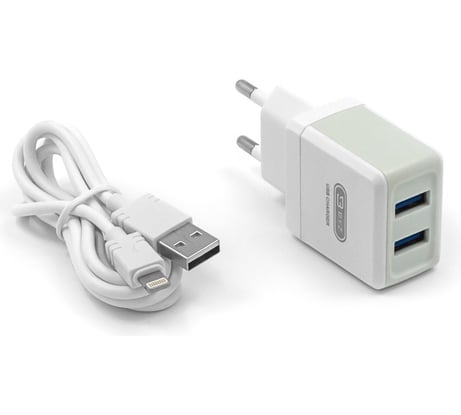 Сетевое зарядное устройство BYZ 2хUSB-А, 2.1А + кабель AM-8pin 1 м, белый, 23750-B36IW