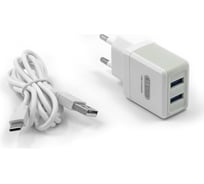 Сетевое зарядное устройство BYZ 2хUSB-А, 2.1А + кабель AM-Type-C 1 м, белый, 23750-B36TW