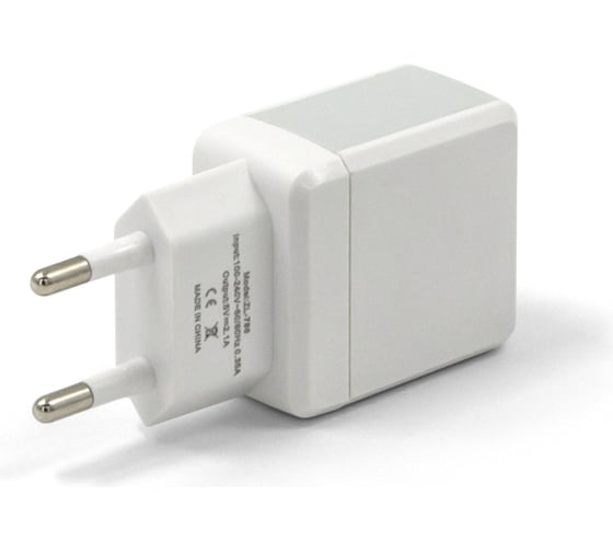 Сетевое зарядное устройство BYZ 2хUSB-А, 2.1А + кабель AM-Type-C 1 м, белый, 23750-B36TW