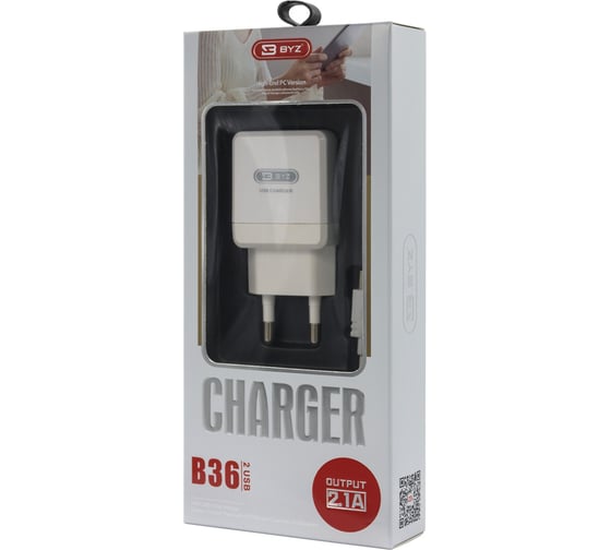 Сетевое зарядное устройство BYZ 2хUSB-А, 2.1А + кабель AM-Type-C 1 м, белый, 23750-B36TW