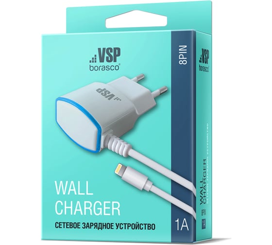Сетевое зарядное устройство BoraSCO 1A, 8pin, белое 38684
