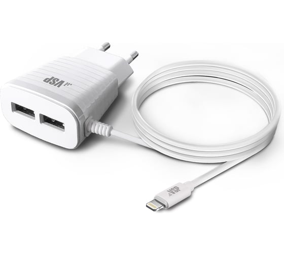 Сетевое зарядное устройство BoraSCO 2USB, 2,1A, 8pin B, белое 38687 1