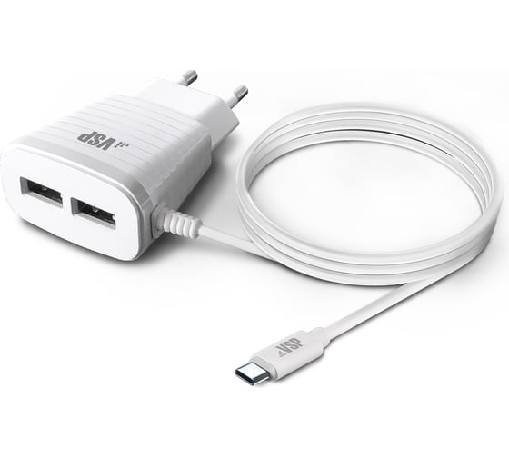 Сетевое зарядное устройство BoraSCO 2USB, 2,1A, Type-C, белое 38686 1