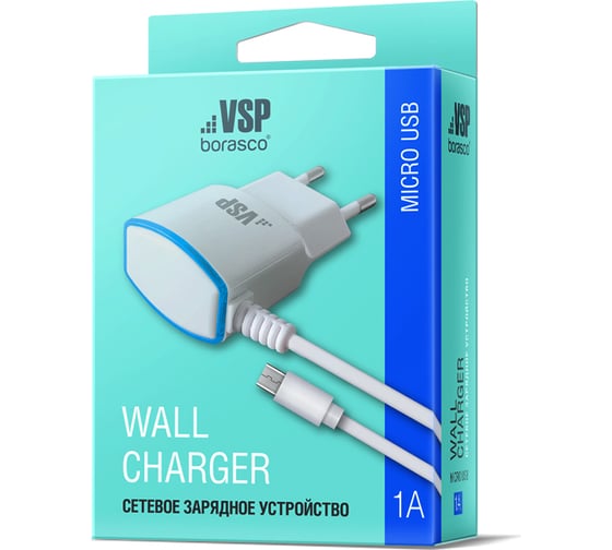 Сетевое зарядное устройство BoraSCO 1A, micro USB, белое 38682