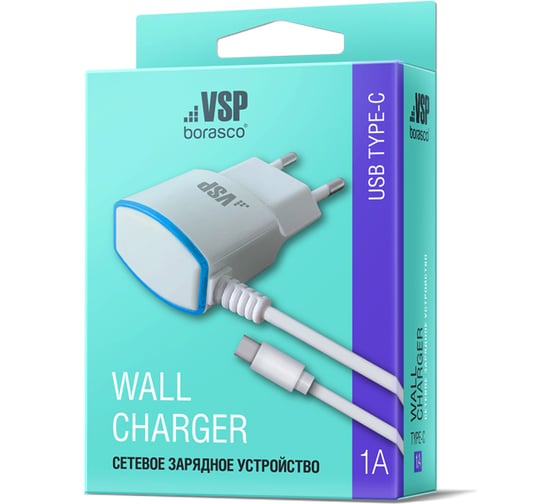 Сетевое зарядное устройство BoraSCO 1A, Type-C, белое 38683