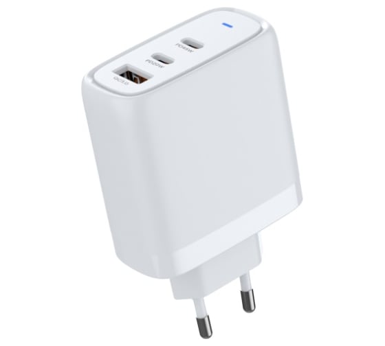 СЗУ PERO TC22 USB-A QC 3.0 + USB-C PD + USB-C PD, 65W белый ТС22W