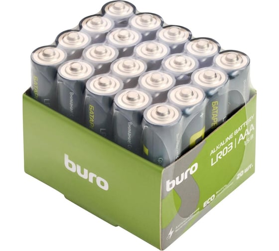 Батарея BURO Alkaline LR03 AAA 1300mAh, 20 шт. коробка 1934862 1