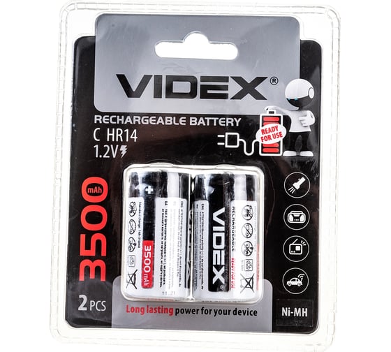 Никель-металлогидридный аккумулятор Videx HR14/C 3500mAh 2BL LSD, низкий саморазряд VID-HR14/C-3500
