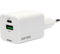 Зарядное устройство Cablexpert 30Вт GaN, 3А, QC4.0/PD, 1xUSB, 1xType-C, белый, пакет, MP3A-PC-63