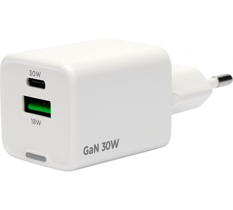 Зарядное устройство Cablexpert 30Вт GaN, 3А, QC4.0/PD, 1xUSB, 1xType-C, белый, пакет, MP3A-PC-63