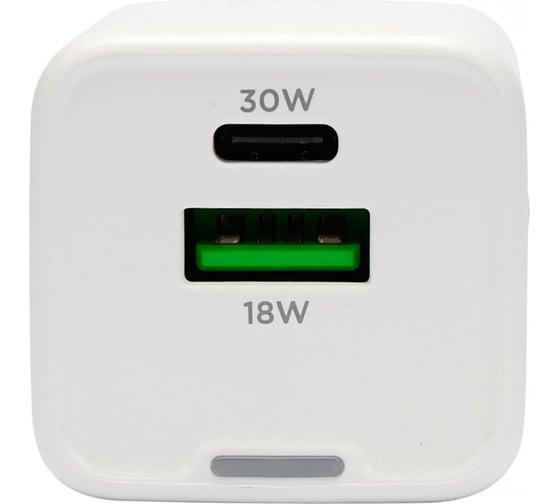 Зарядное устройство Cablexpert 30Вт GaN, 3А, QC4.0/PD, 1xUSB, 1xType-C, белый, пакет, MP3A-PC-63