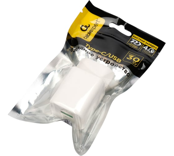 Зарядное устройство Cablexpert 30Вт GaN, 3А, QC4.0/PD, 1xUSB, 1xType-C, белый, пакет, MP3A-PC-63