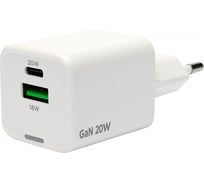 Зарядное устройство Cablexpert 20Вт GaN, 3А, QC4.0/PD, 1xUSB, 1xType-C, белый, пакет, MP3A-PC-61
