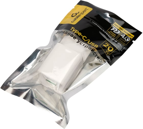 Зарядное устройство Cablexpert 20Вт GaN, 3А, QC4.0/PD, 1xUSB, 1xType-C, белый, пакет, MP3A-PC-61